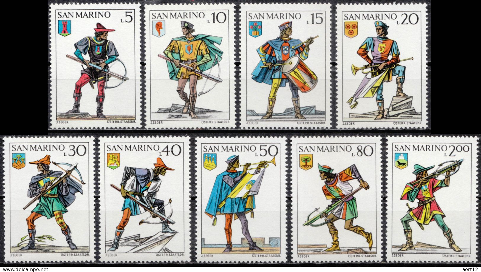 1973, San Marino, Crossbow Tournament, Uniforms, Weapons, 9 Stamps, MNH(**), SM 1046-54 - Unused Stamps
