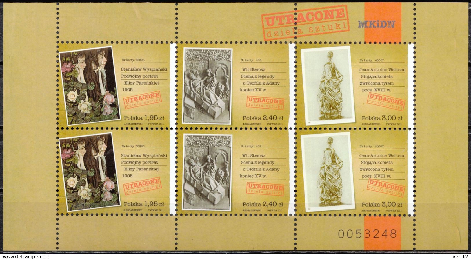 2011, Poland, Works Of Art, Art, Sheet Of 2 Series, MNH(**), PL 4536-4538KB - Unused Stamps