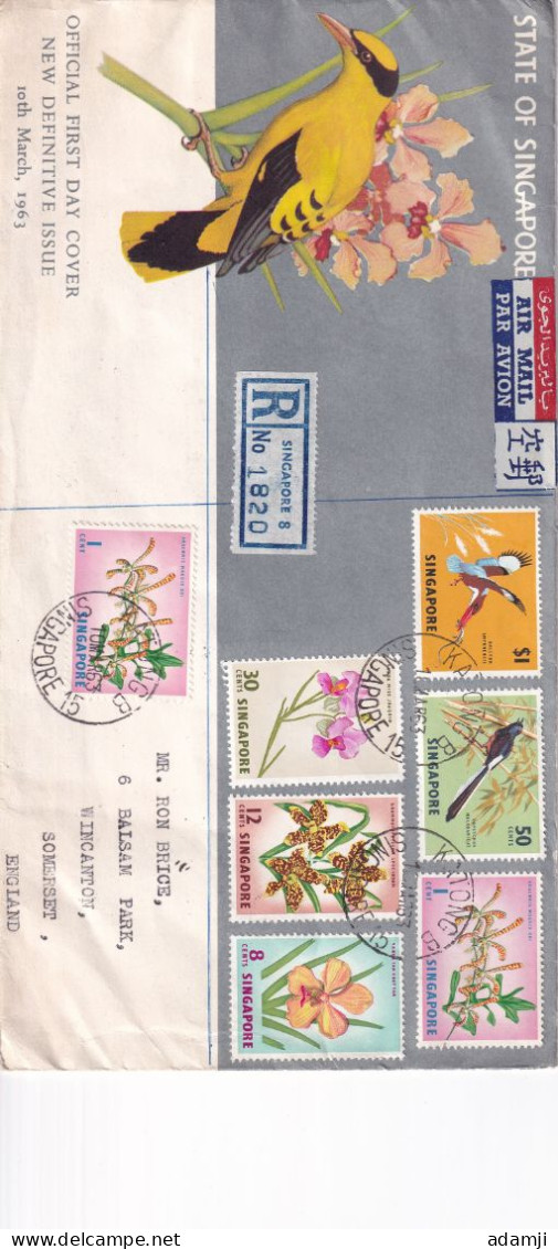 SINGAPORE 1963REGISTERED FDC COVER TO UK. - Singapore (1959-...)