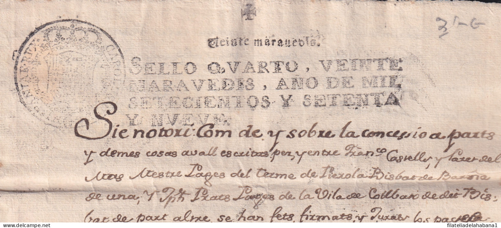 1779-PS-3 SPAIN ESPAÑA 1779 SELLO 4º SEALLED PAPER REVENUE.  - Fiscales