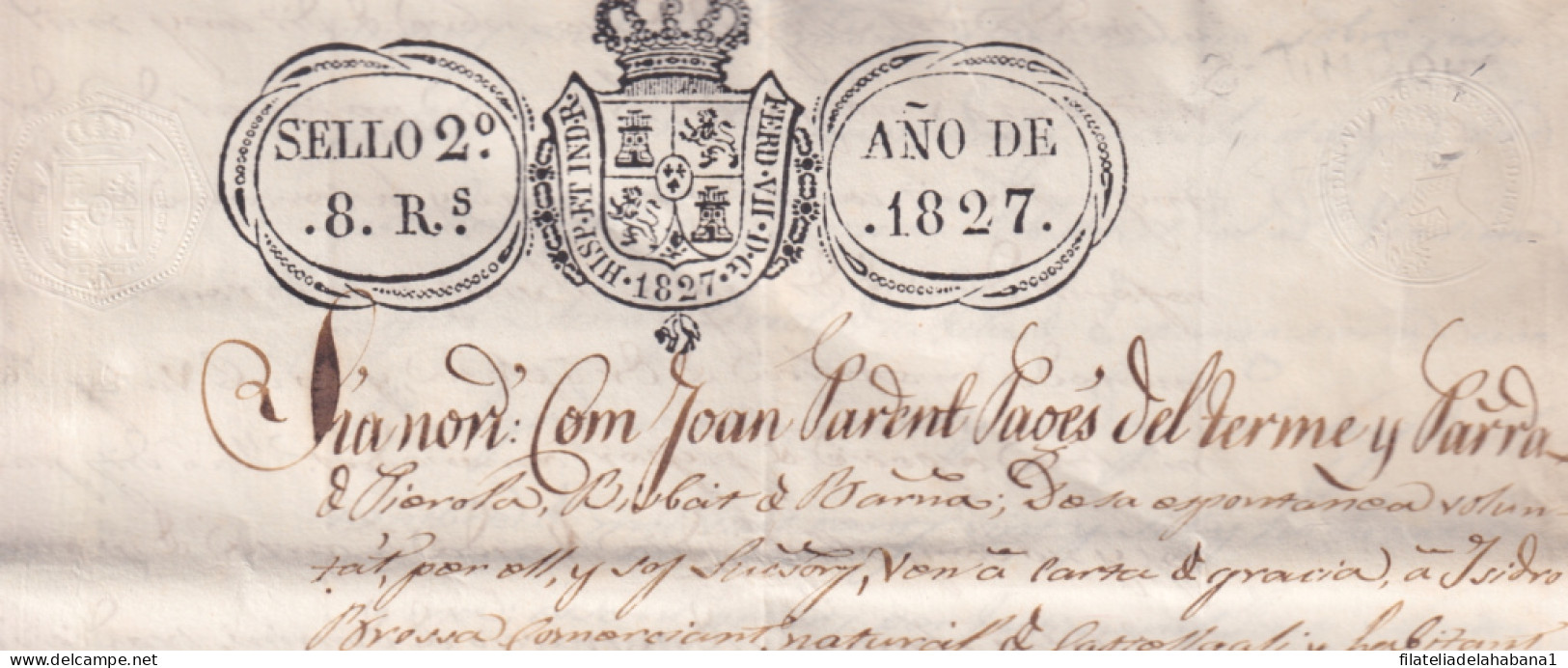 1827-PS-12 SPAIN ESPAÑA 1827 SELLO 2º SEALLED PAPER REVENUE.  - Fiscales