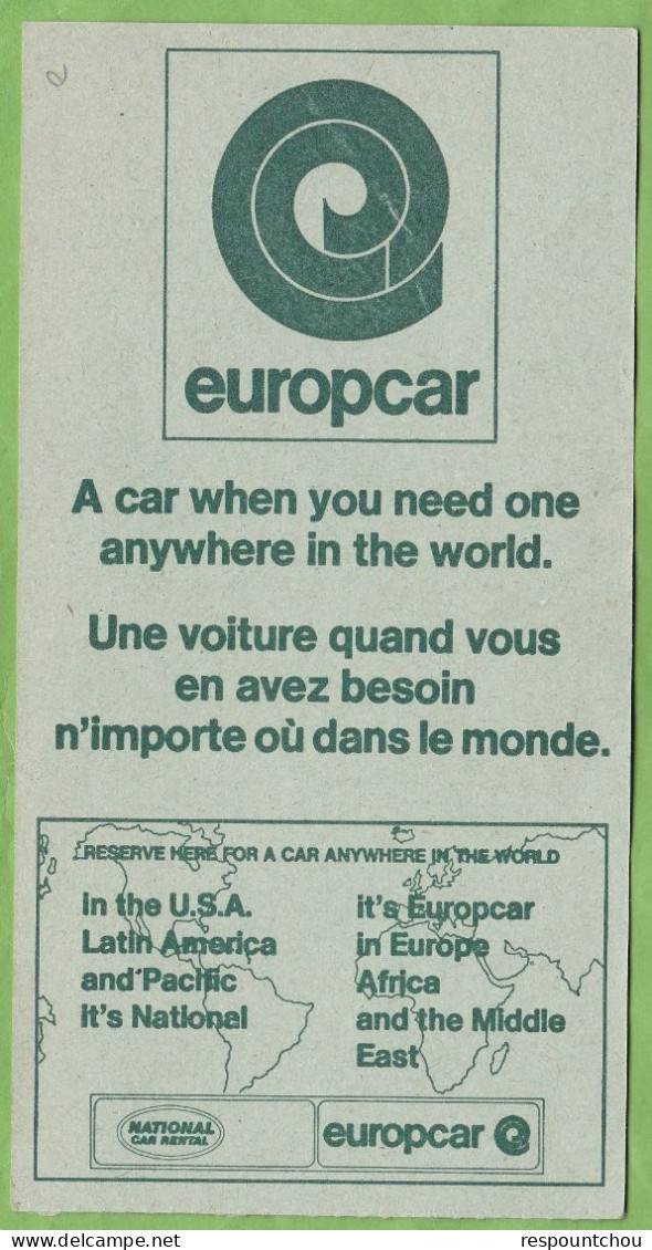 Carte D'Accès Et De Transit Boarding And Transit Pass Compagnie Air France 1974 ? Vol 339 Pub Europcar - Europe