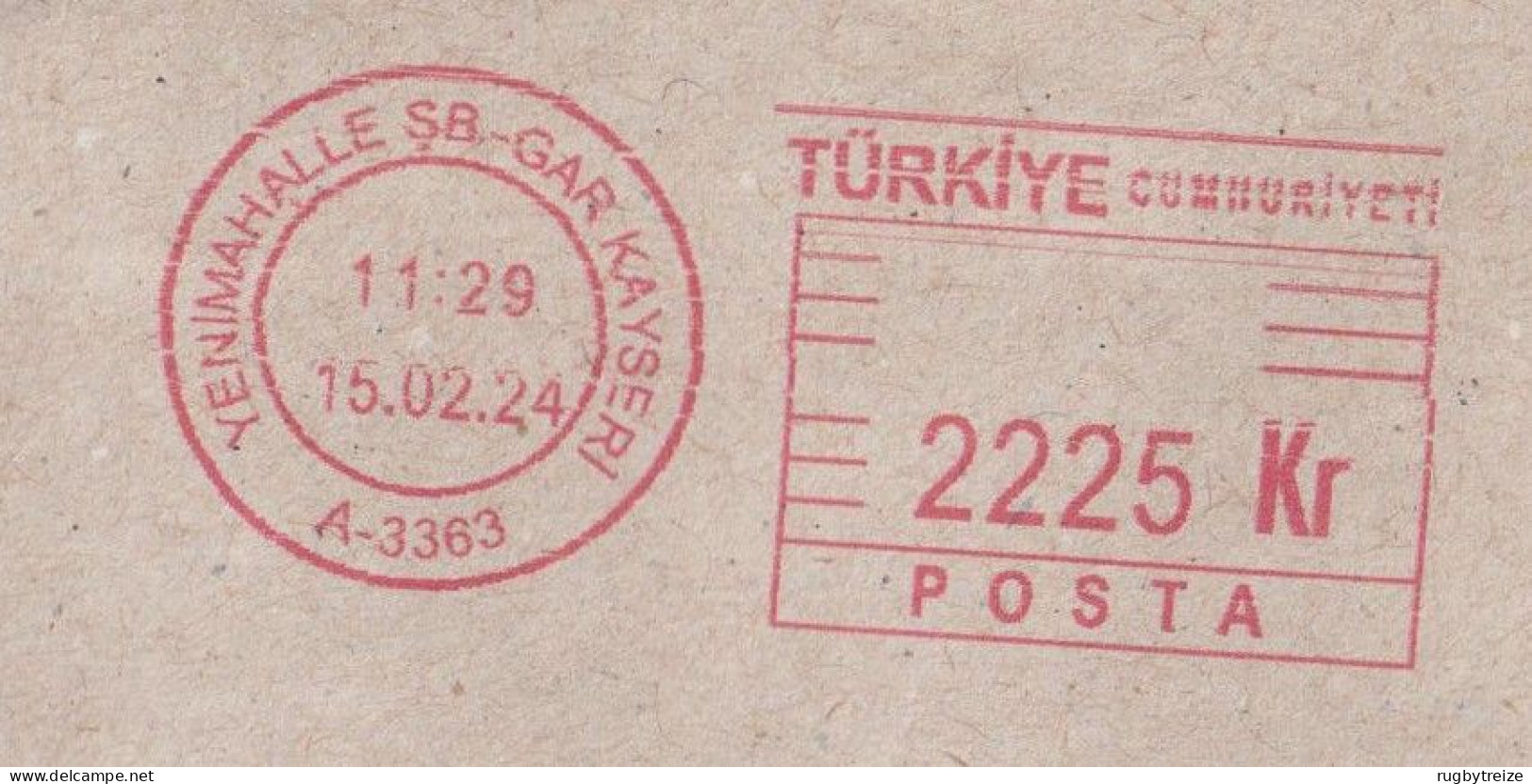 7623 Lettre Cover Recommandé Registered 2024 TURQUIE TURKIYE Affranchissement Mécanique Machine à Affranchir - Brieven En Documenten