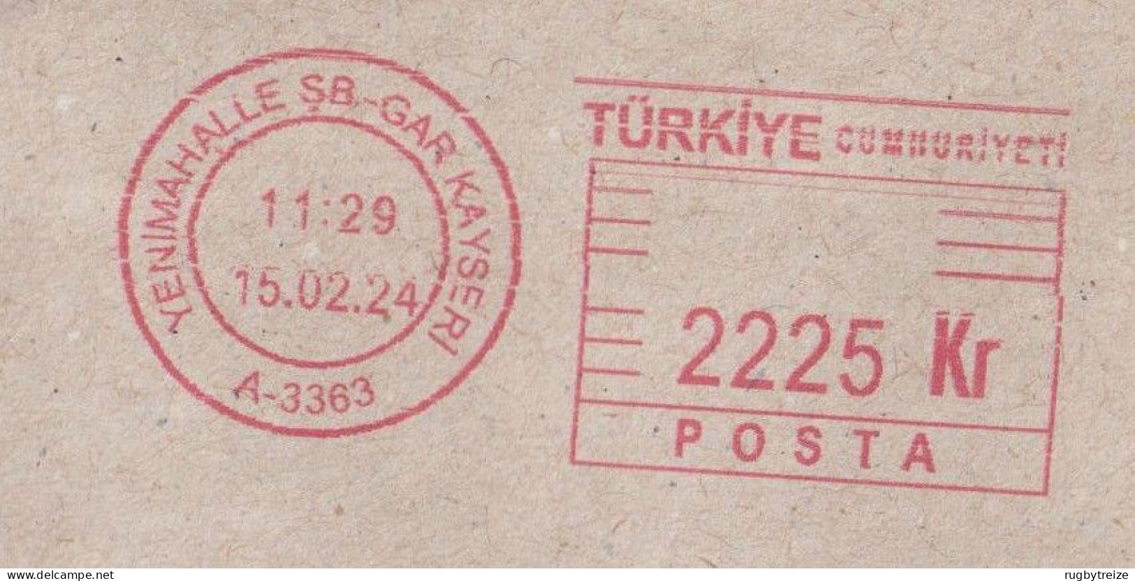 7623 Lettre Cover Recommandé Registered 2024 TURQUIE TURKIYE Affranchissement Mécanique Machine à Affranchir - Storia Postale