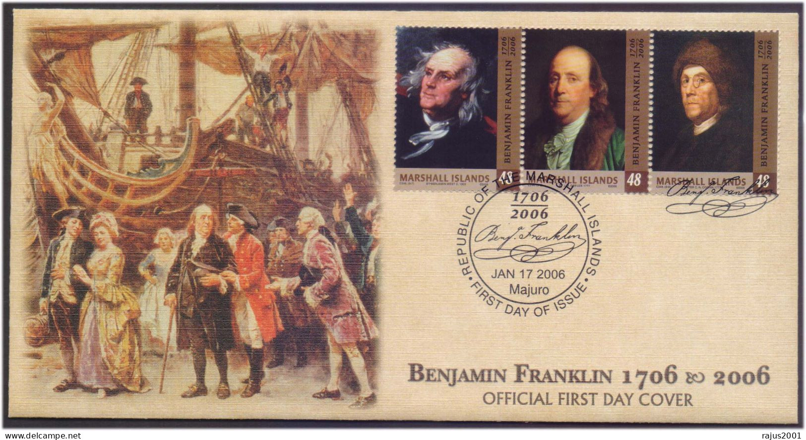 Benjamin Franklin US President, St. John Lodge, Mathematics, Physics, Energies Electricity, Freemasonry Marshall FDC - Elettricità