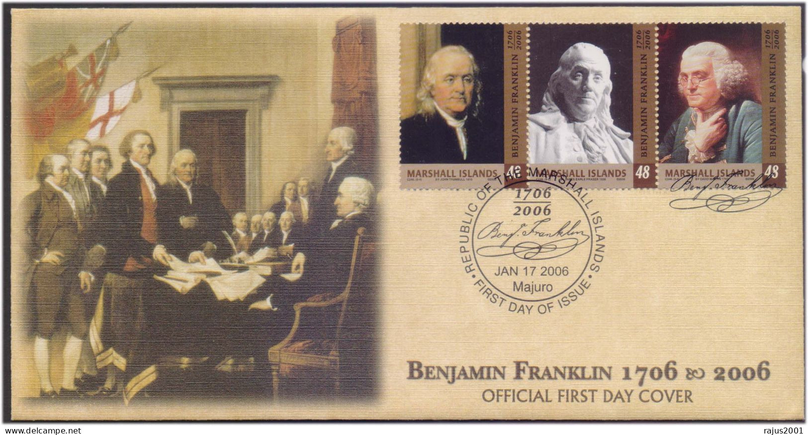 Benjamin Franklin US President, St. John Lodge, Mathematics, Physics, Energies Electricity, Freemasonry Marshall FDC - Marshallinseln