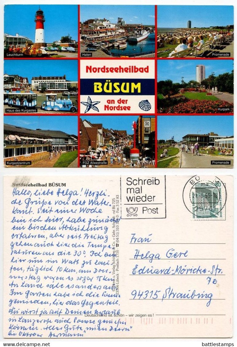 Germany 1993 Postcard Nordseeheilbad Büsum An Der Nordsee - Multiple Views; Slogan Cancel - Buesum