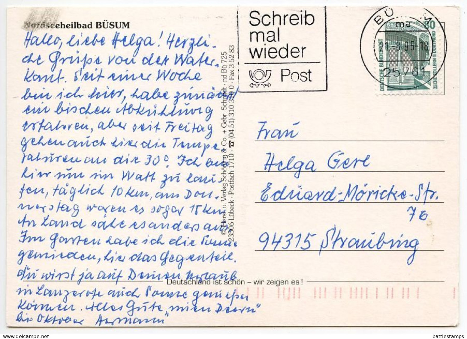 Germany 1993 Postcard Nordseeheilbad Büsum An Der Nordsee - Multiple Views; Slogan Cancel - Büsum