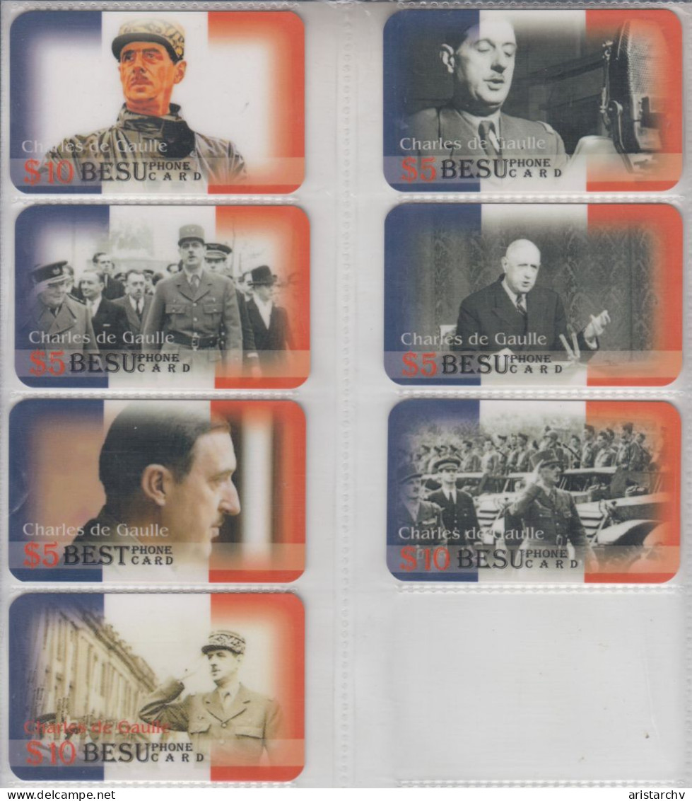 FRANCE PRESIDENT GENERAL CHARLES DEGAULLE 7 CARDS - Personnages