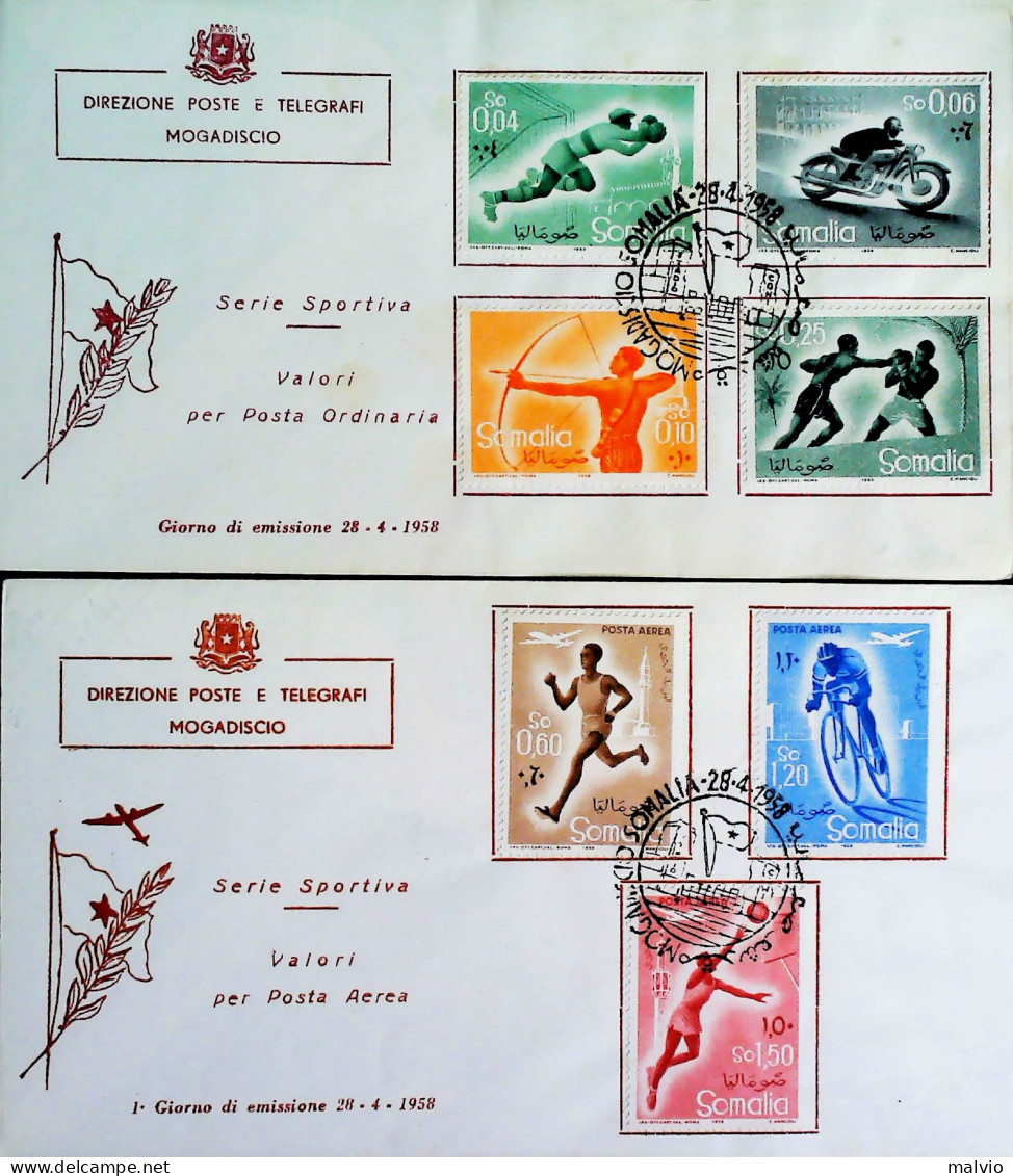 1958-SOMALIA A.F.I.S. Propaganda Sportiva Serie Completa Tre Fdc - Somalia (AFIS)