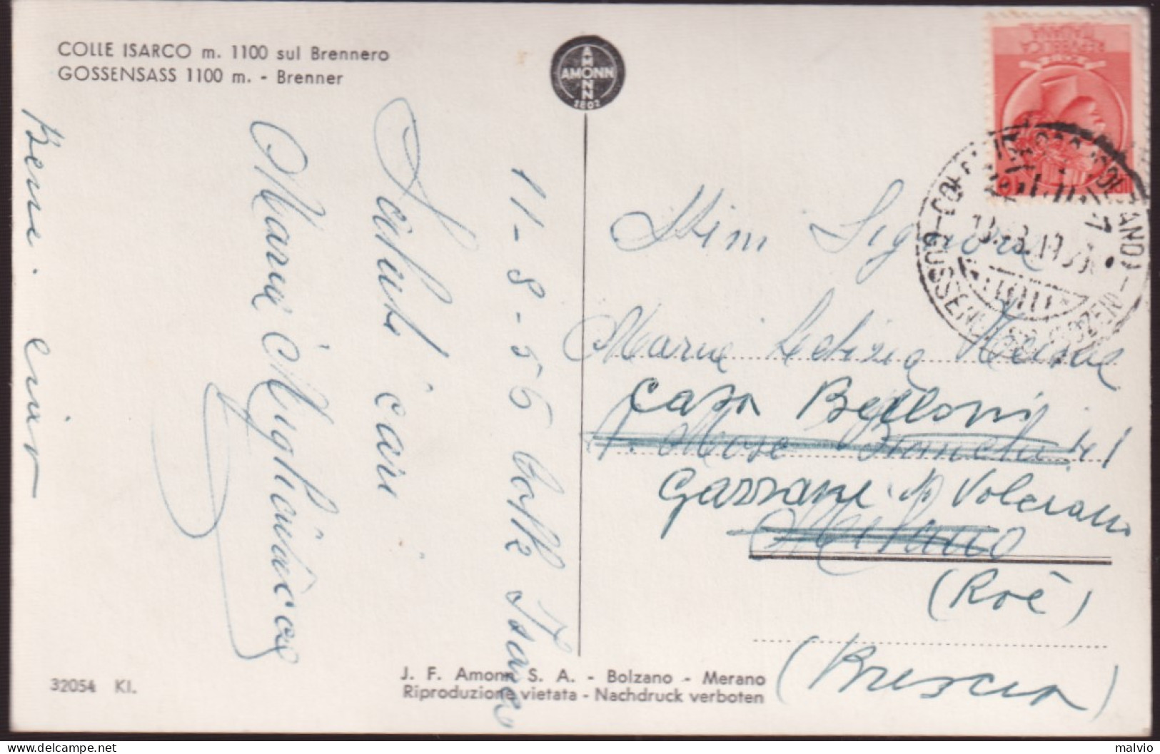 1955-cartolina Foto Colle Isarco Annullo Bilingue - Pneumatic Mail