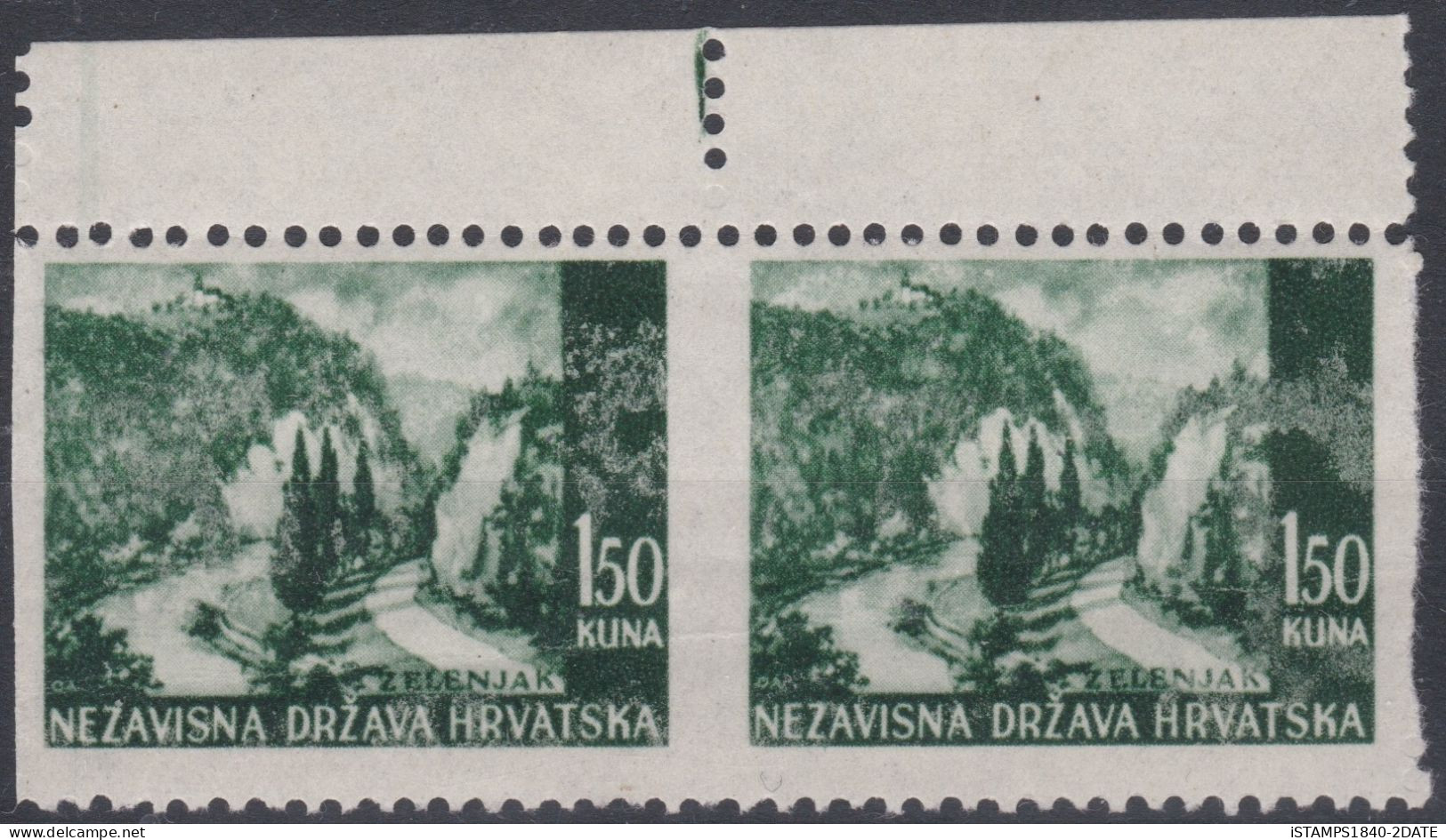 00622/  Croatia 1941 1k.50 MNH Pair Imperf Middle Print Error (Landscapes) - Croazia