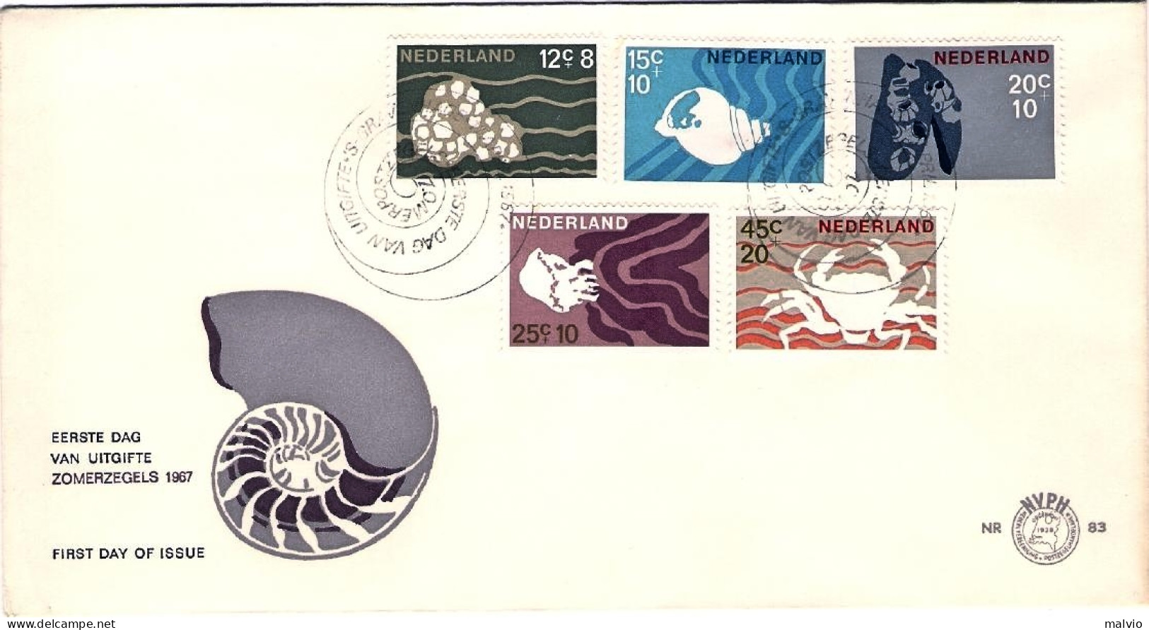 1967-Holland Nederland Olanda S.5v."Fauna Marina"su Fdc Illustrata - FDC