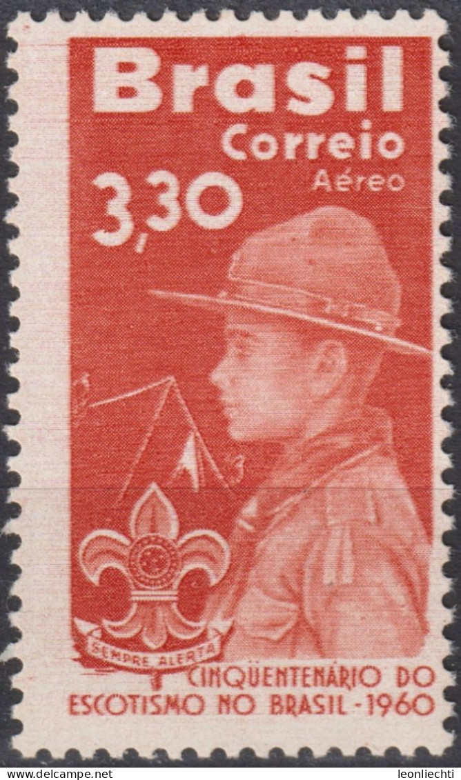 1960 Brasilien AEREO ** Mi:BR 985, Sn:BR C101, Yt:BR PA90, 50th Anniversary Of Scouting In Brazil - Airmail