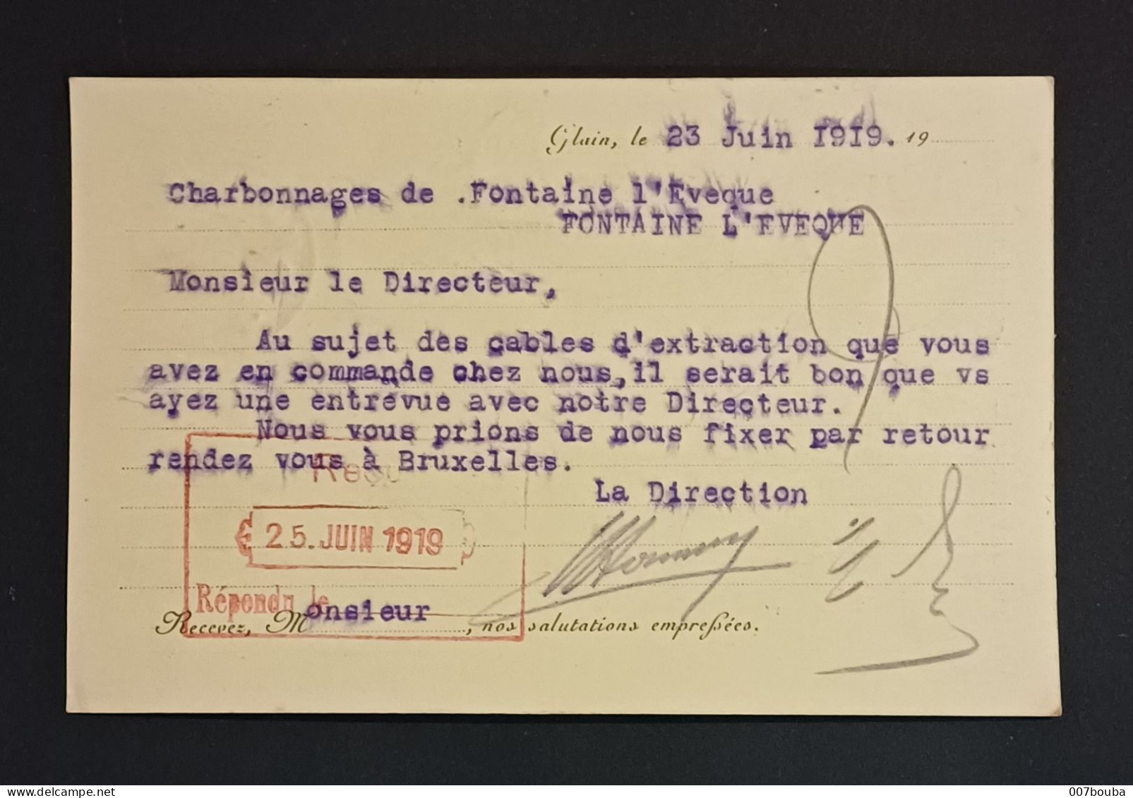 GLAIN-LEZ-LIÈGE/ CARTE COMMERCIALE JULES HANNAY & Cie / MANUFACTURE DE CABLES / 1919 - Petits Métiers