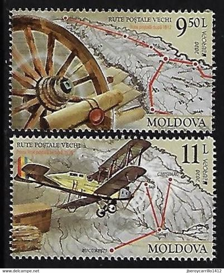 MOLDAVIA /MOLDOVA /MOLDAWIEN  -EUROPA 2020 -"ANTIGUAS RUTAS POSTALES -ANCIENT POSTAL ROUTES"- SERIE De 2 V. - N - 2020