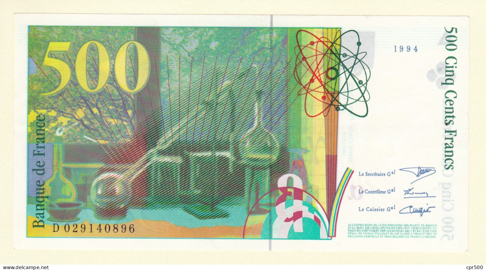 500 Francs PIERRE ET MARIE CURIE Sans Strap F.76f4.01 SUP à SPL - 500 F 1994-2000 ''Pierre Et Marie Curie''