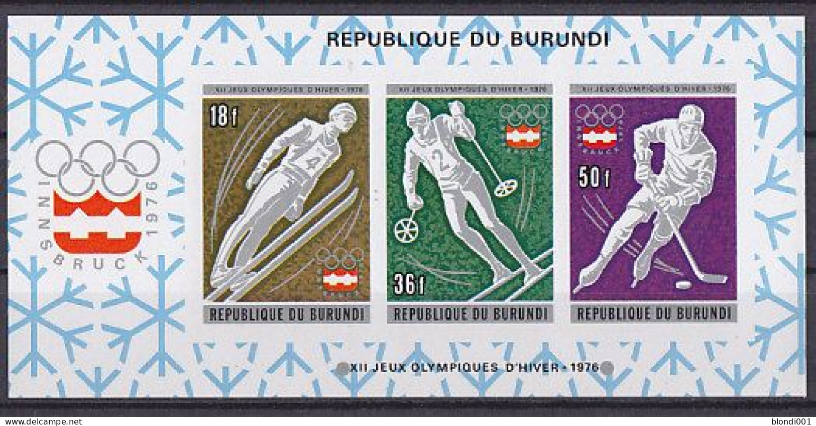 Olympics 1976 - Ice Hockey - BURUNDI - Sheet Imperf. MNH - Winter 1976: Innsbruck