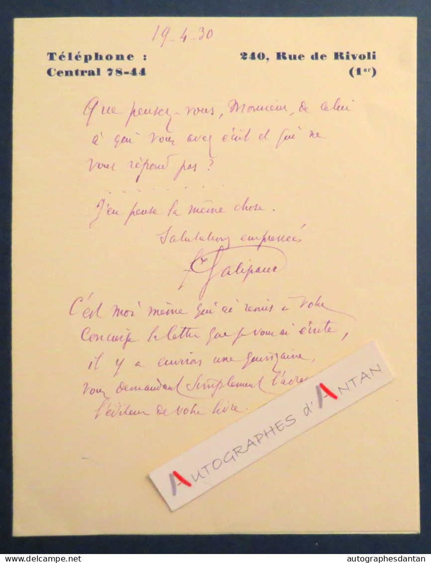 ● L.A.S 1930 Félix GALIPAUX écrivain Humoriste Violoniste Comédien Né à Bordeaux Lettre Autographe - Writers