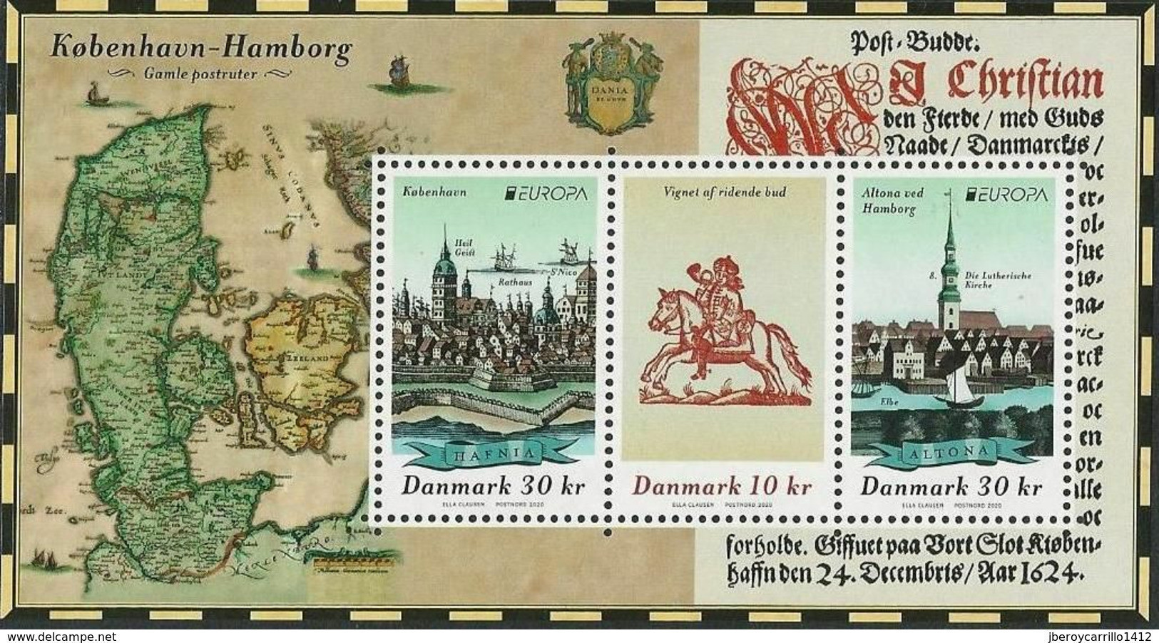 DINAMARCA / DENMARK / DÄNEMARK /DANMARK- EUROPA 2020 -"ANTIGUAS RUTAS POSTALES -ANCIENT POSTAL ROUTES" - SOUVENIR SHEET - 2020