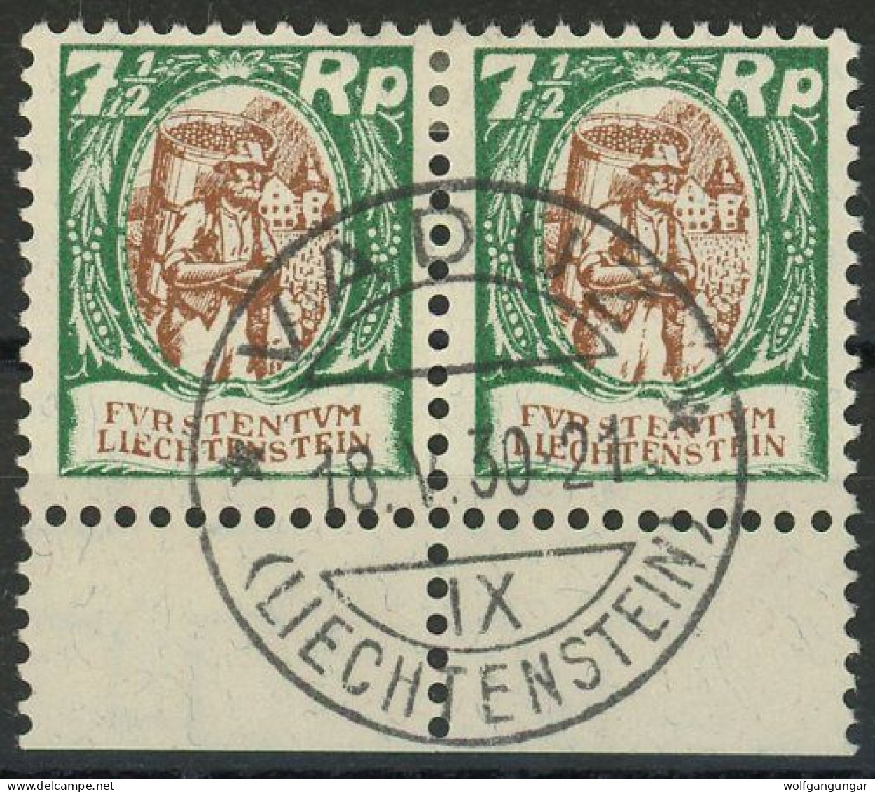 Liechtenstein 1927 Michel Nummer 67 2x Unterrand Gestempelt - Gebraucht