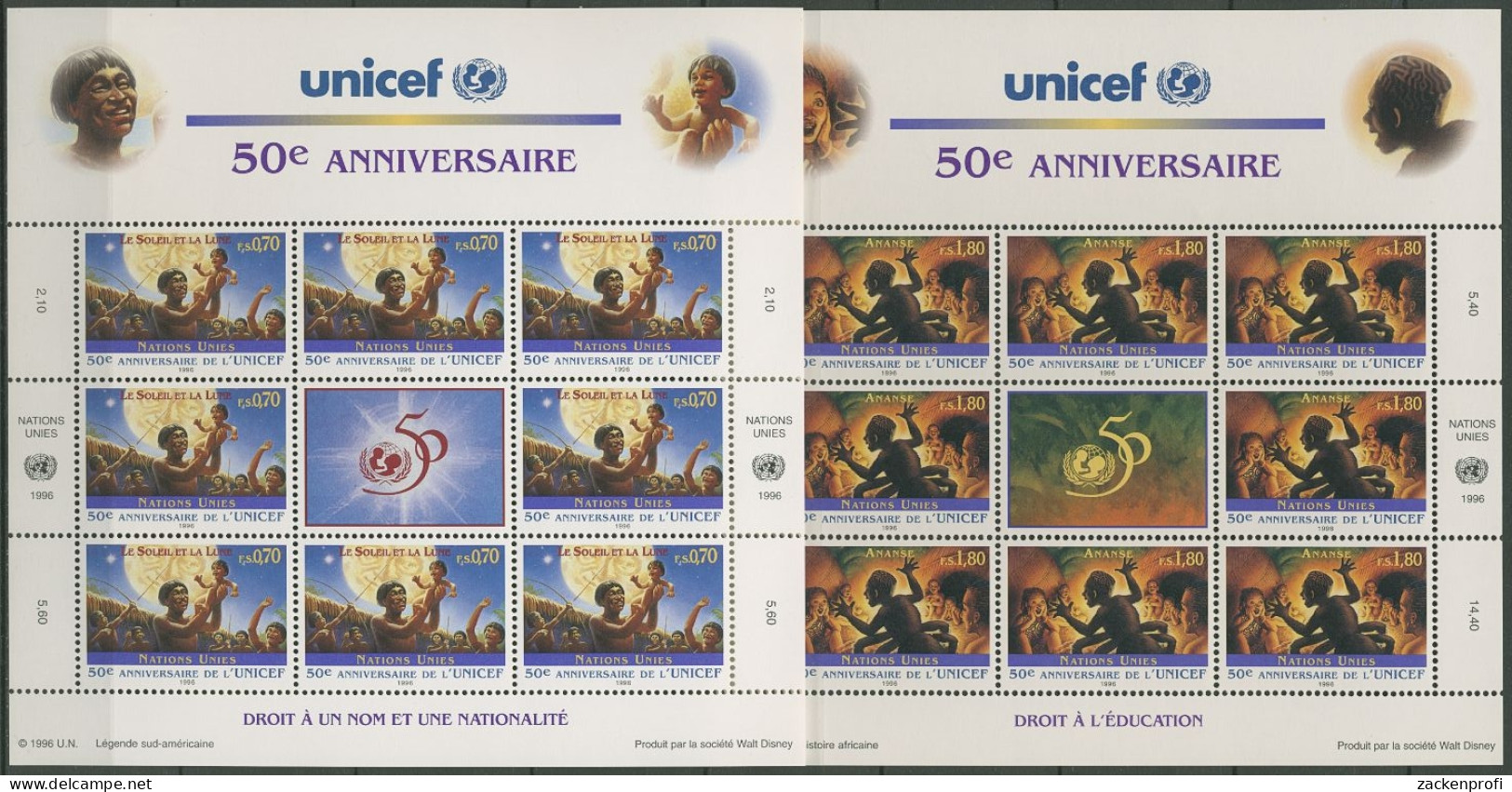 UNO Genf 1996 Kinderhilfswerk UNICEF Kleinbogen 301/02 K Postfrisch (C14240) - Blocchi & Foglietti