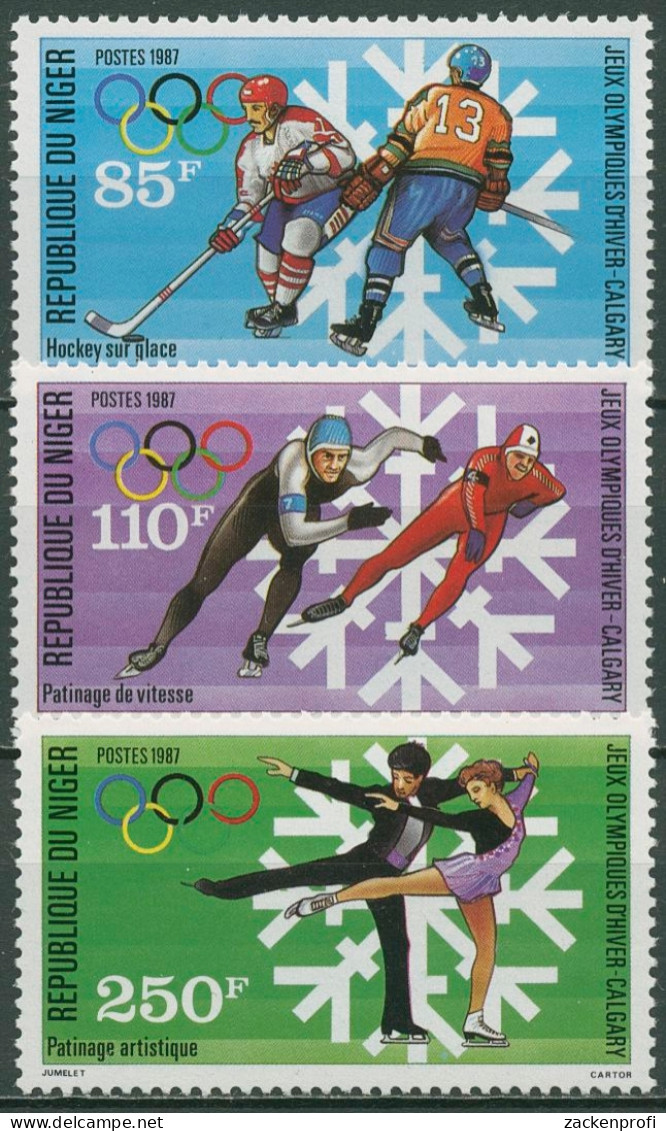 Niger 1987 Olympische Winterspiele '88 In Calgary Eishockey 1019/21 Postfrisch - Níger (1960-...)