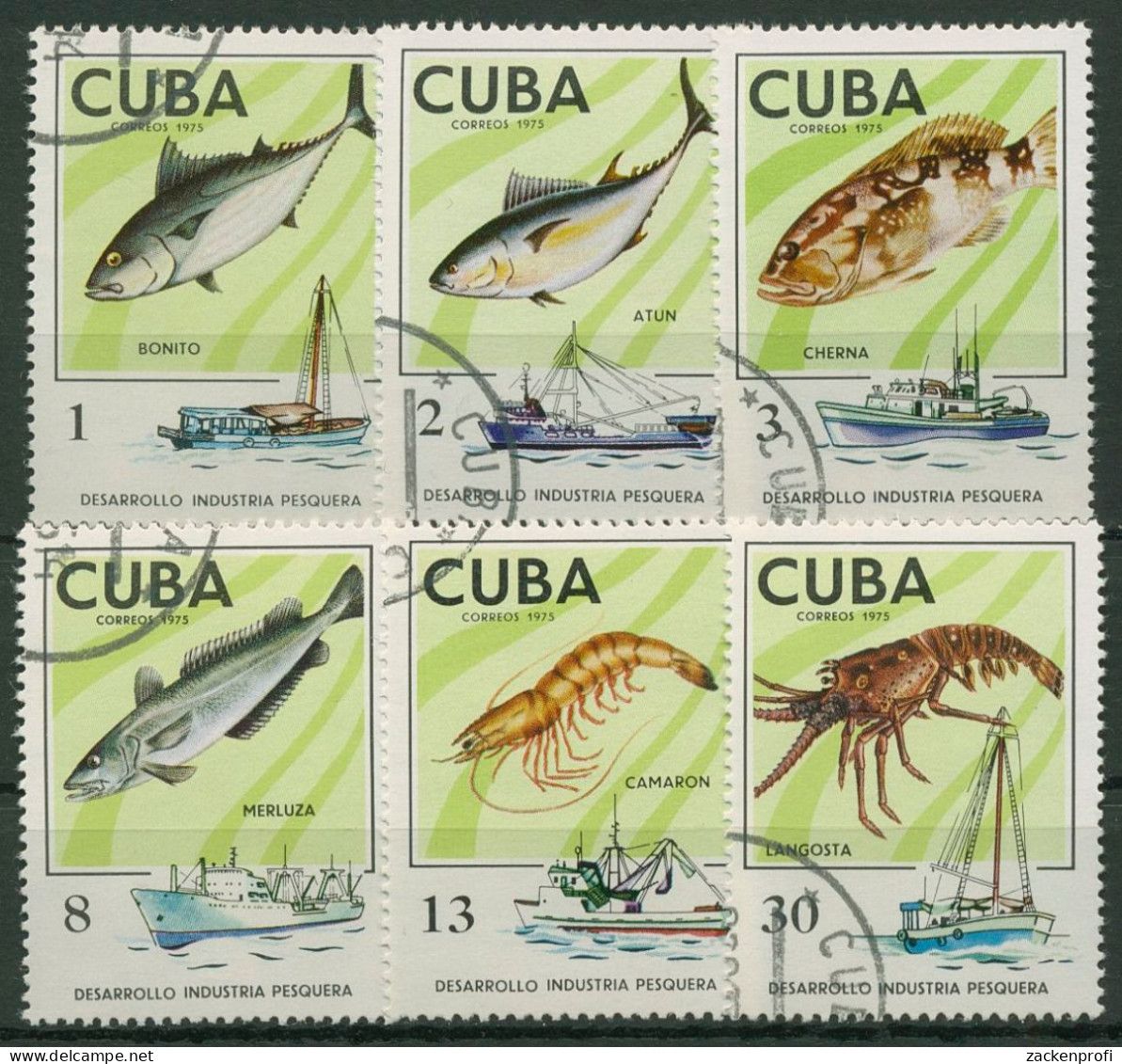 Kuba 1975 Fischereiflotte Fangschiffe Fische 2030/35 Gestempelt - Gebraucht