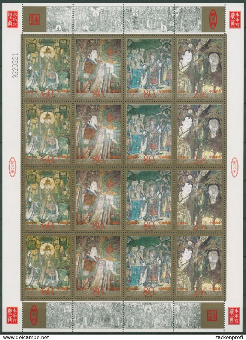 China 2001 Wandgemälde Im Yongle-Tempel 3240/43 ZD-Bogen Postfrisch (SG40297) - Hojas Bloque