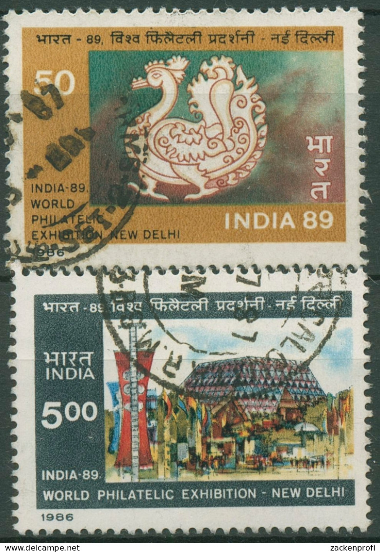 Indien 1987 INDIA'89 Ausstellungshalle 1099/00 Gestempelt Blockeinzelmarken - Oblitérés