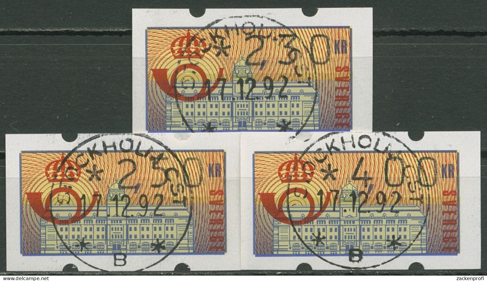 Schweden ATM 1992 Hauptpostamt Satz 3 Werte: 2,30/2,50/4,00 ATM 2 H S Gestempelt - Vignette [ATM]