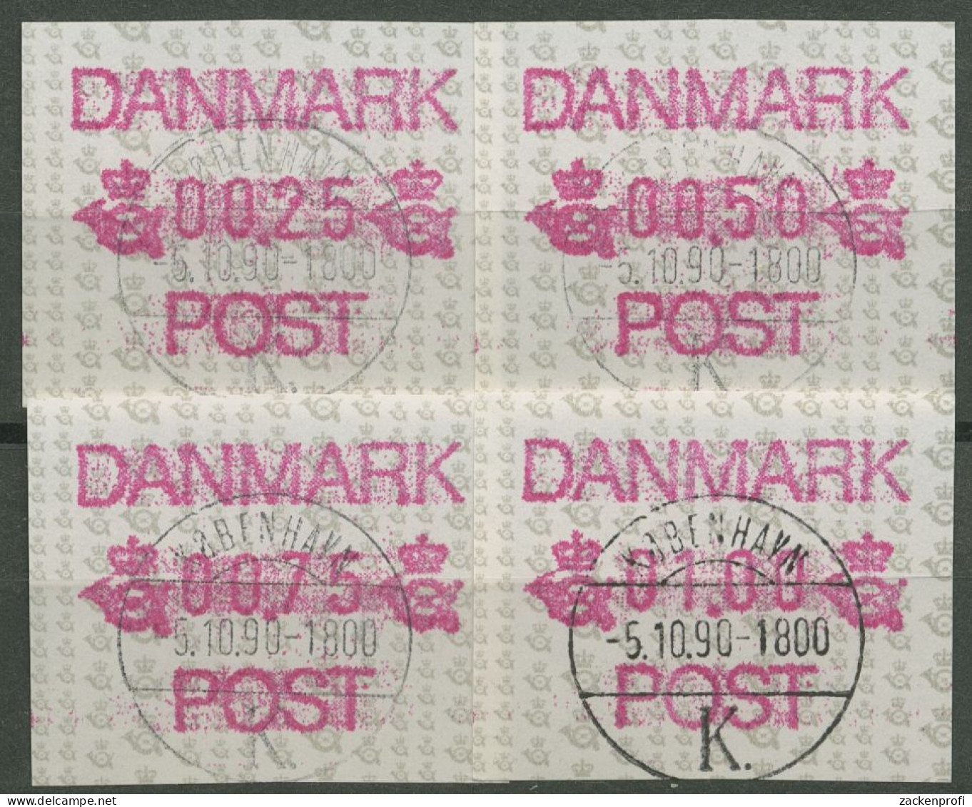 Dänemark ATM 1990 Satz 4 Werte: 0,25/0,50/0,75/1,00, ATM 1 S Gestempelt - Automatenmarken [ATM]