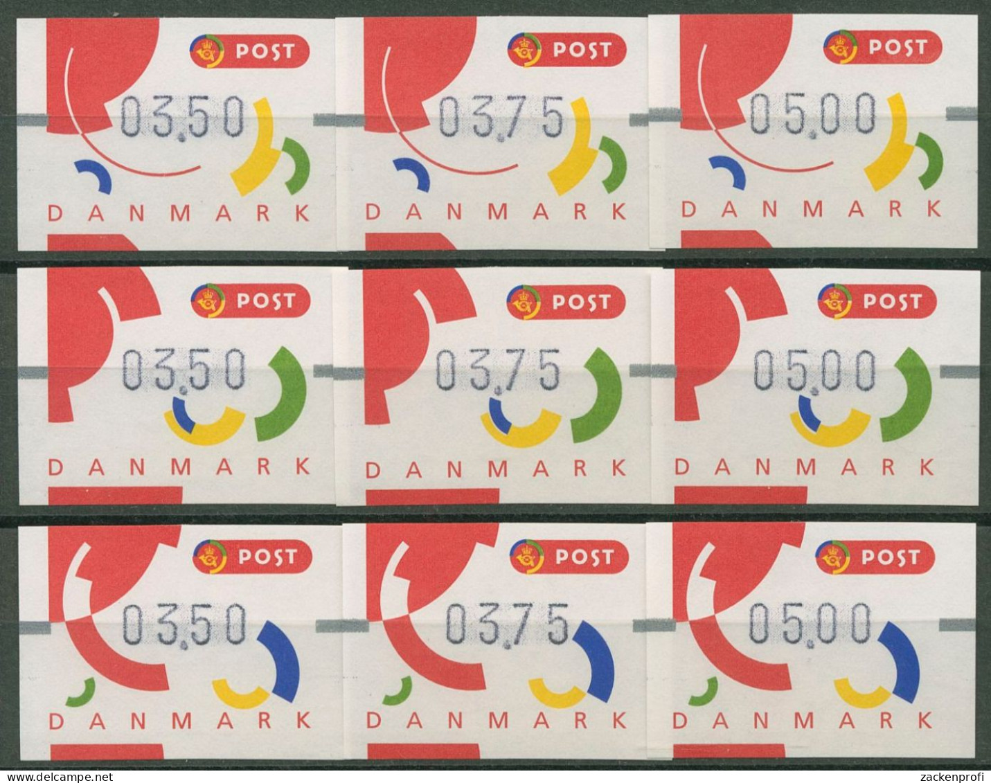 Dänemark ATM 1995 Segmente, 9 Werte, 3 Sätze ATM 2 S1, 3 S1 Und 4 S1 Postfrisch - Viñetas De Franqueo [ATM]