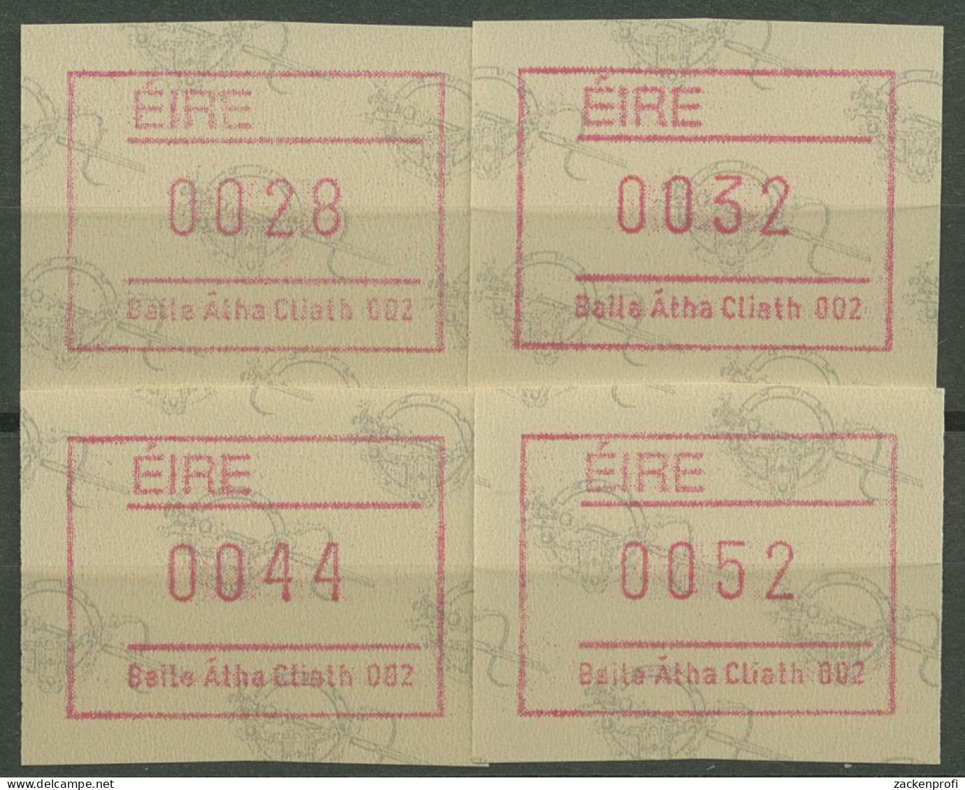 Irland Automatenmarken 1992 Satz 4 Werte Automat 002 ATM 4.2 S2 Postfrisch - Frankeervignetten (Frama)