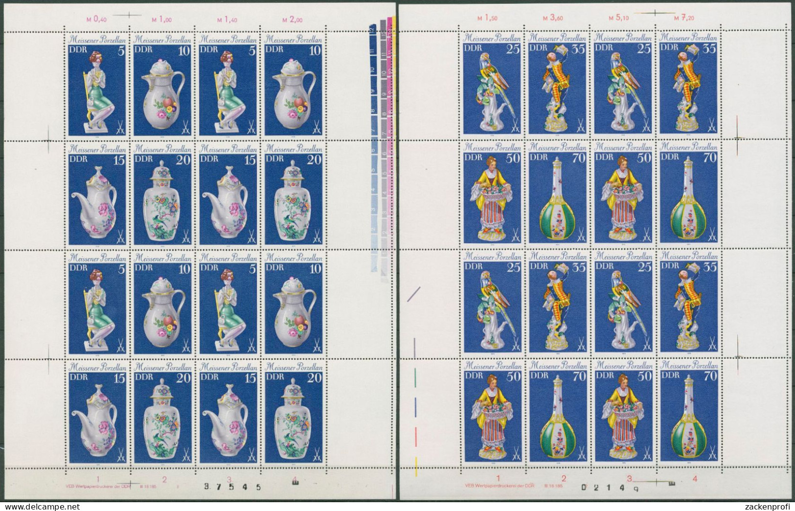 DDR 1979 Miessener Porzellan ZD-Originalbogen 2464/71 ZD-Bg. FN II,2 Postfrisch - 1971-1980
