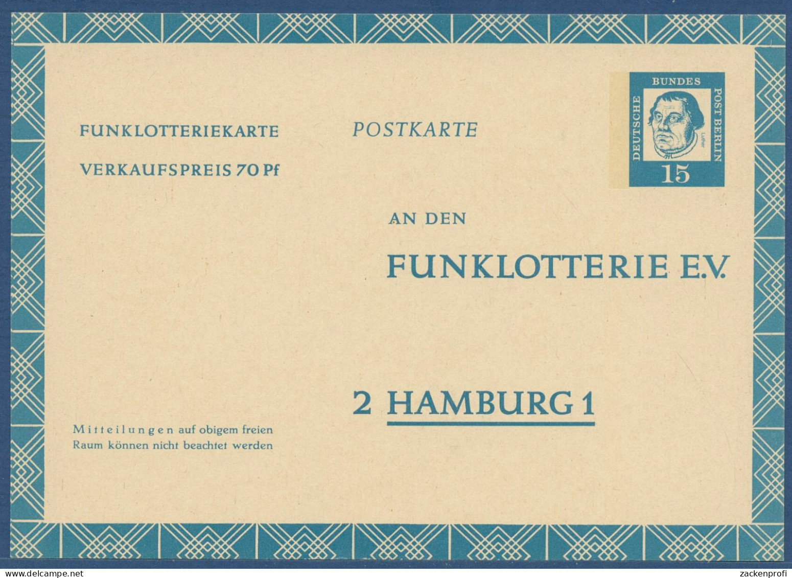 Berlin 1963 Martin Luther Funklotterie-Postkarte FP 7 Ungebraucht (X41055) - Cartes Postales - Neuves