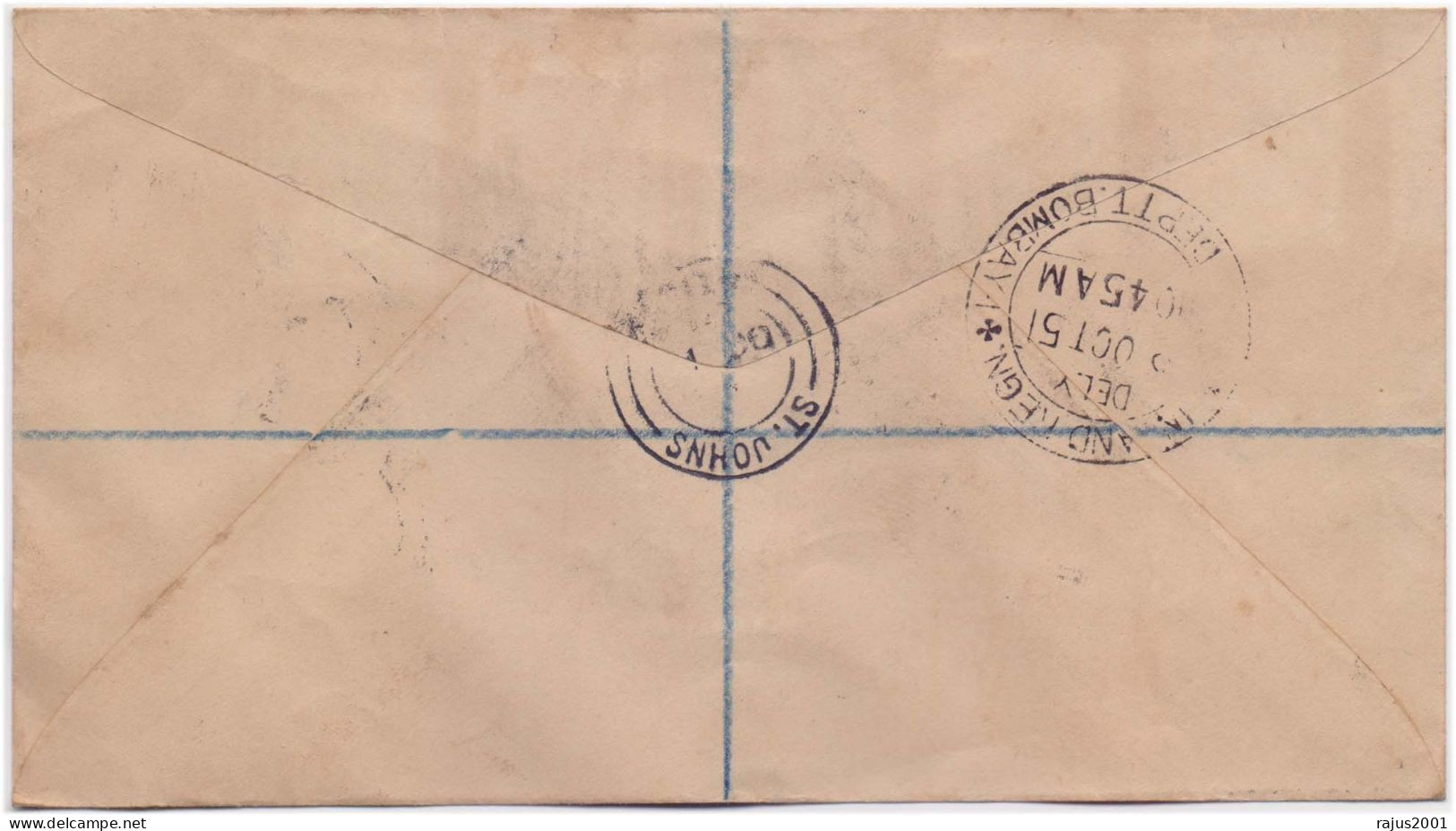 KING GEORGE KGVI £1 REGISTERED COVER TO INDIA BOMBAY CLEAR DELIVERY PM, POSTAL HISTORY, LEEWARD ISLANDS RARE COVER 1951 - Leeward  Islands