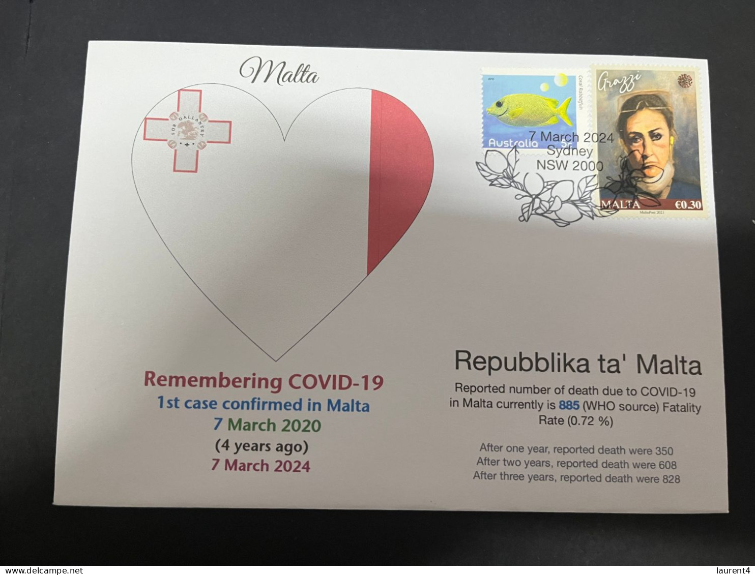 7-3-2024 (2 Y 22) COVID-19 4th Anniversary - Malta - 7 March 2024 (with Malta COVID-19 Stamp) - Malattie
