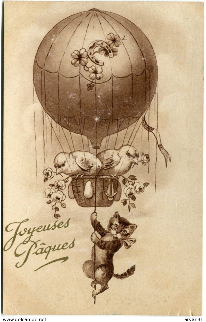 IMAGE SURREALISTE - POUSSINS ET CHAT Dans Un BALLON  - - Luchtballon