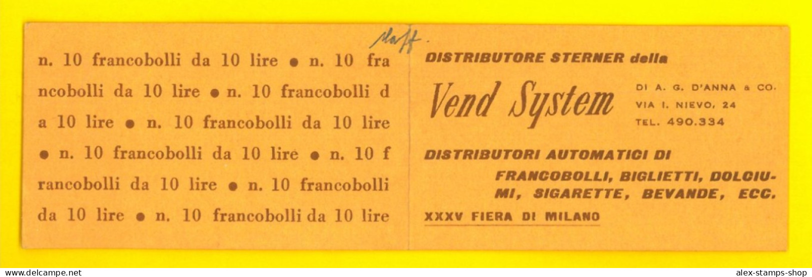 ITALIA 1957 Libretto Vend System Sassone L6 Con Certificato RARE RRR - Cuadernillos