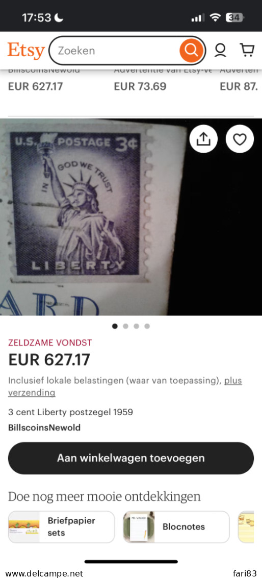 US 3 Cent, Postzegel Lady Liberty; Paars; Vrijheidsbeeld; 1954 - Oblitérés