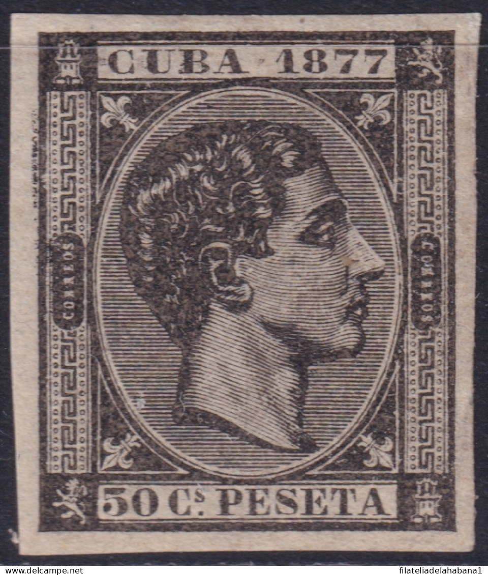 1877-158 CUBA ANTILLES 1877 50c MH ALFONSO XII IMPERFORATED - Voorfilatelie