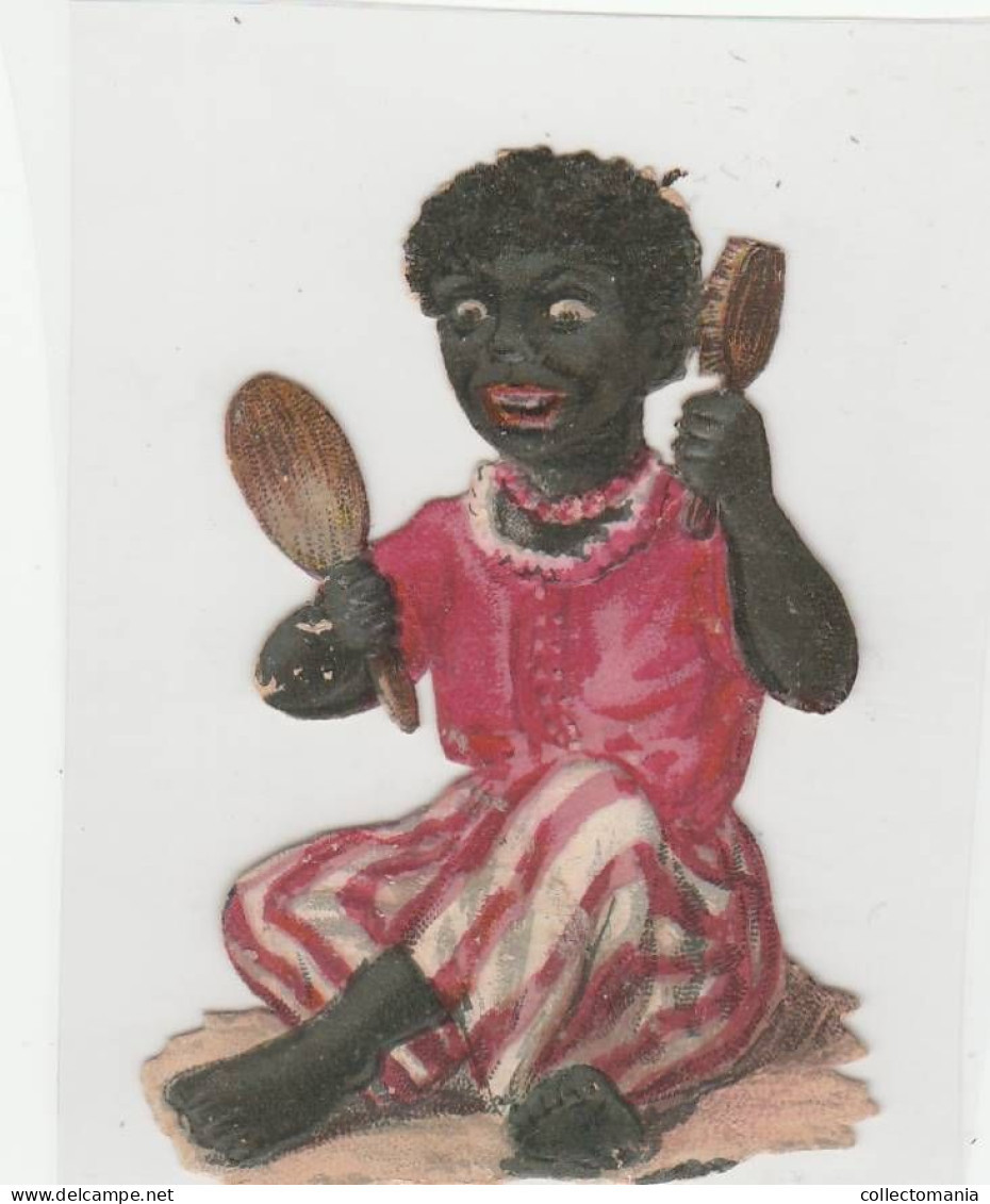 5 Scraps C1890  Découpis Die Cuts Black People  Humor PUB ART Litho Chromo Handpres Caricature - Children