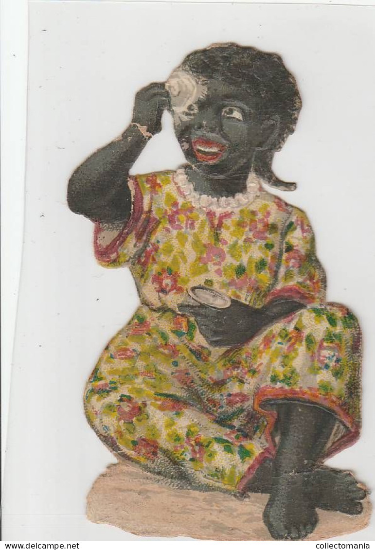 5 Scraps C1890  Découpis Die Cuts Black People  Humor PUB ART Litho Chromo Handpres Caricature - Kinder