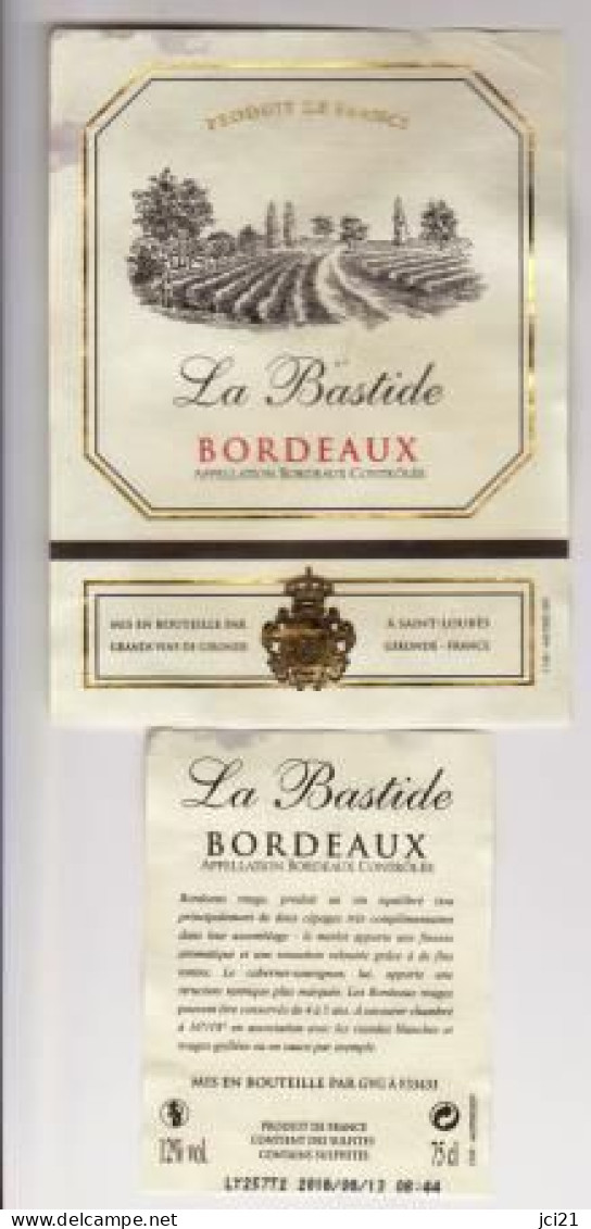 Etiquette Et Contre étiquette " LA BASTIDE " (2680)_ev129 - Bordeaux
