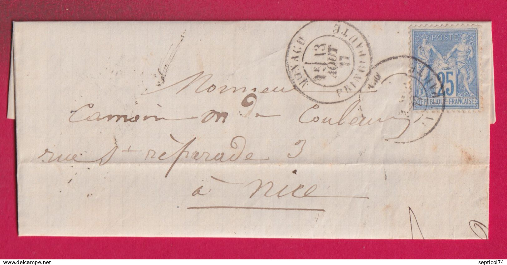 N°78 CAD TYPE 17 MONACO PRINCIPAUTE POUR NICE ALPES MARITIMES LETTRE - ...-1885 Prephilately