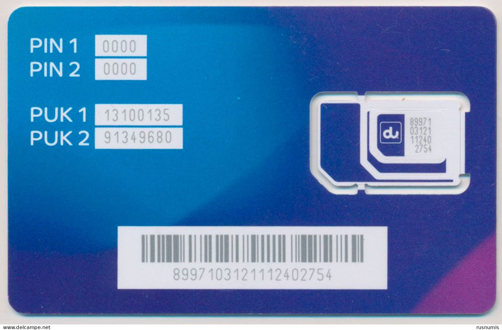 UAE GSM (SIM) CARD GETDU TELECOM PERFECT MINT UNUSED - Ver. Arab. Emirate