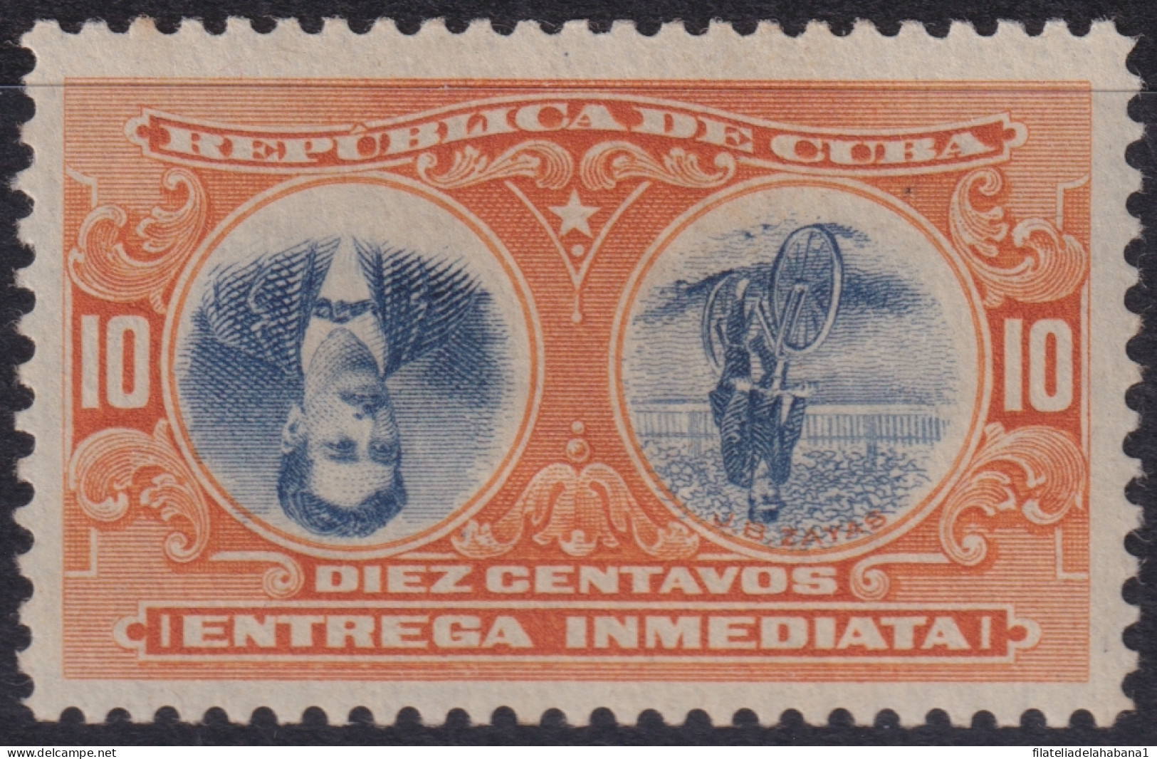1910-233 CUBA REPUBLICA 1910 10c MH JUAN BRUNO ZAYAS CYCLE INVERTED CENTER WITH ORIGINAL GUM.  - Unused Stamps