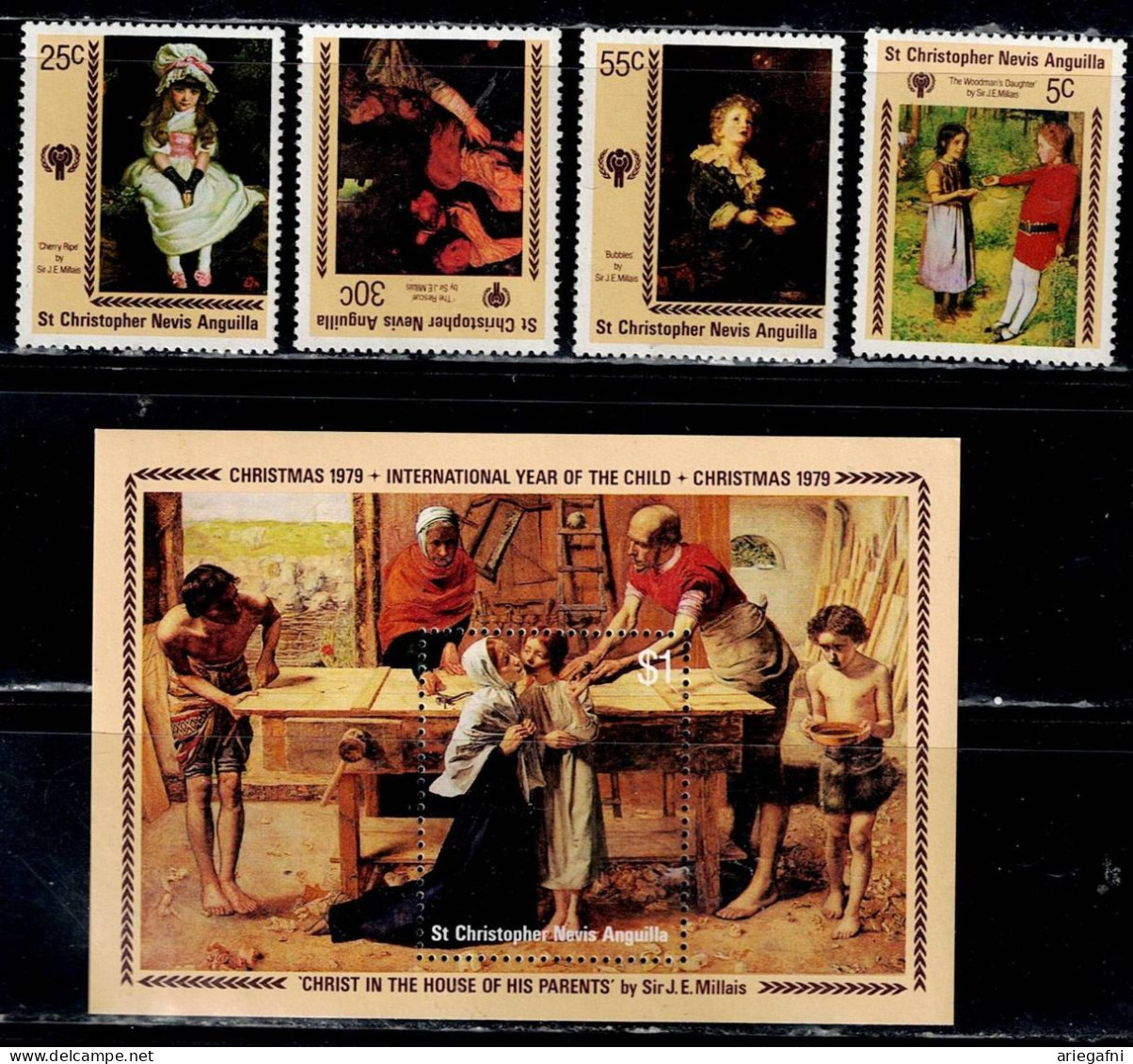 ST. CHRISTOPHER NEVIS ANGUILA 1979 CHRISTMAS MI No 383-6+BLOCK 7 MNH VF!! - St.Christopher-Nevis-Anguilla (...-1980)