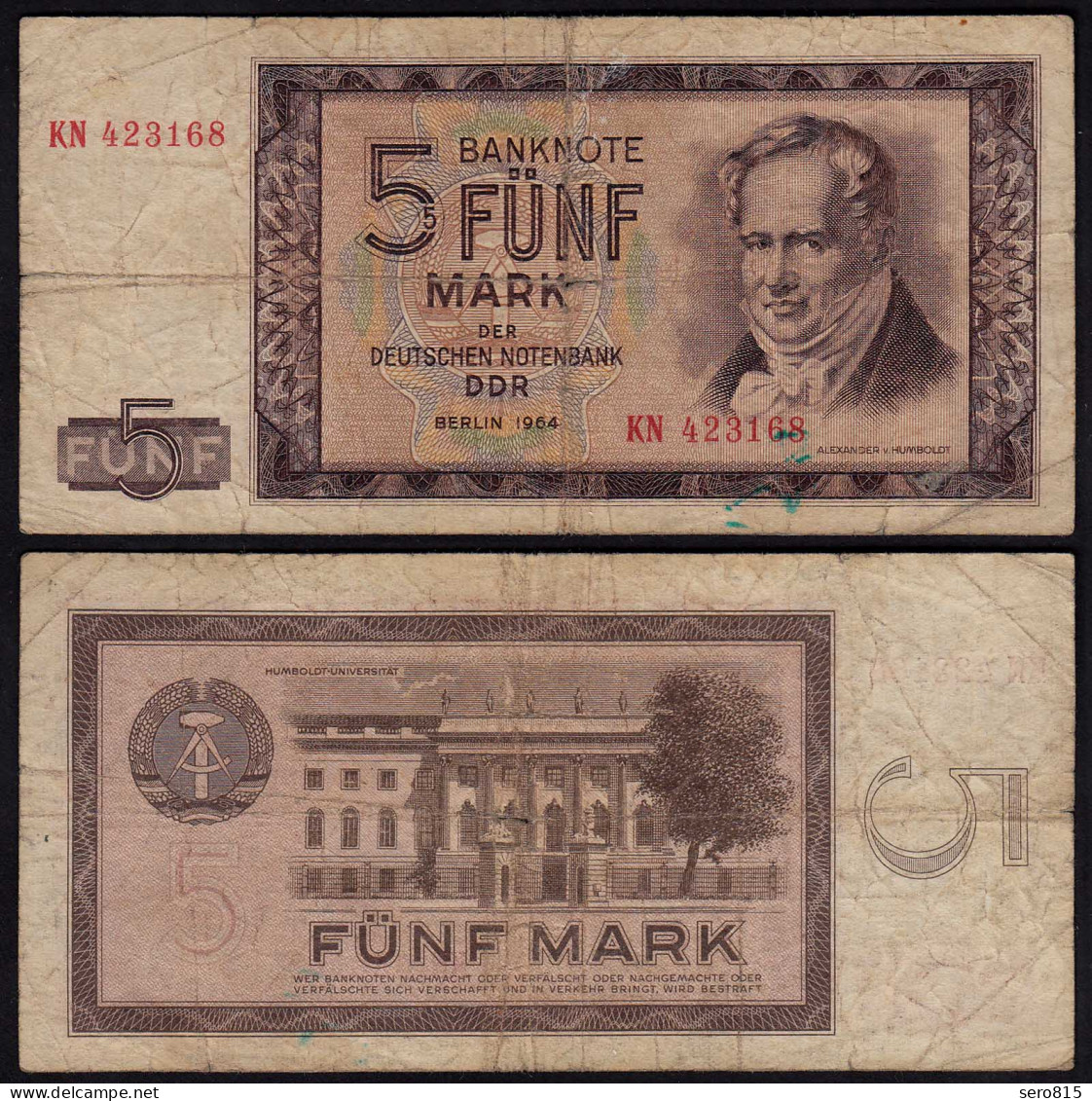 Ro 354a - DDR Banknote 5 Mark 1964 Gebraucht   (24740 - Autres & Non Classés